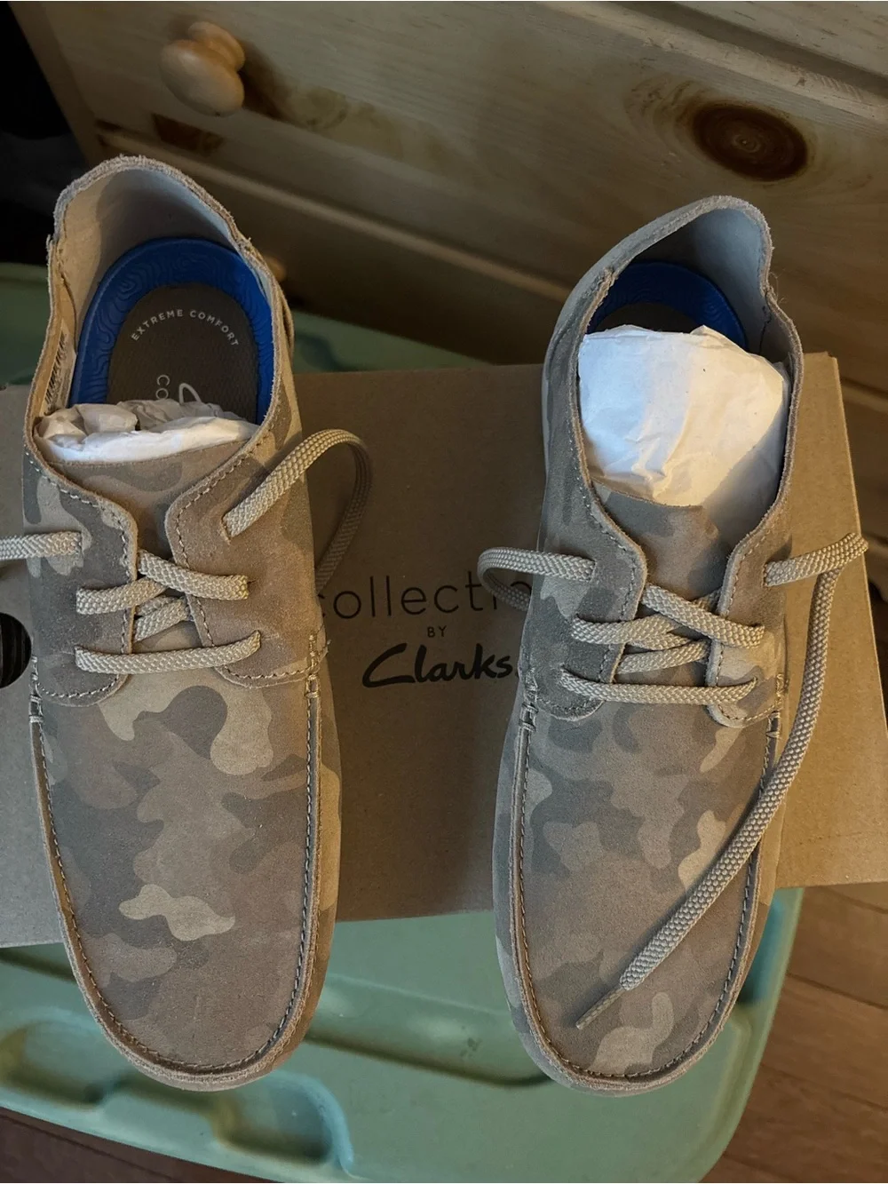 Clarks ShacreLite Low Moc Oxford Shoes Mens 10M Sand Camo Leather Lace Up NWB